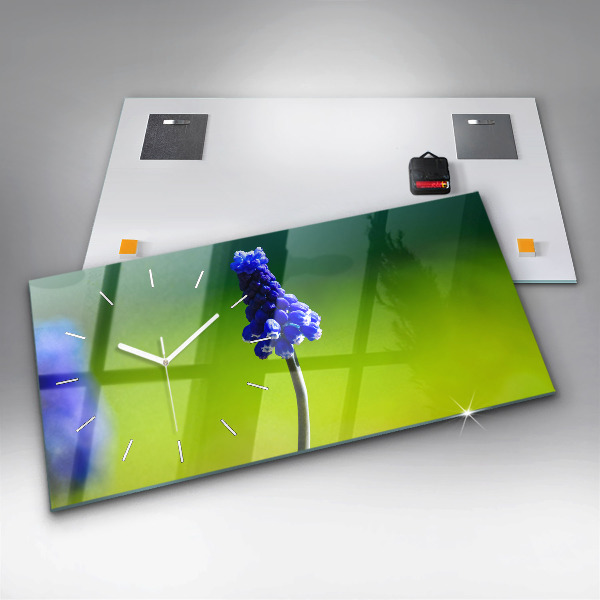 Zegar ścienny poziomy Niebieskie kwiaty