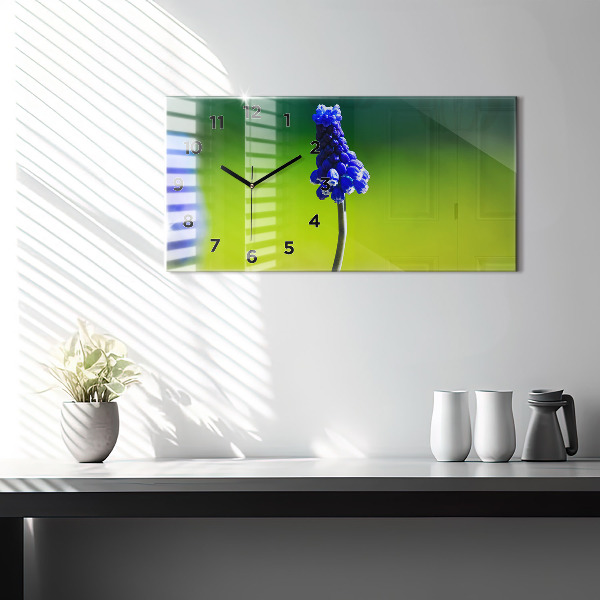 Zegar ścienny poziomy Niebieskie kwiaty