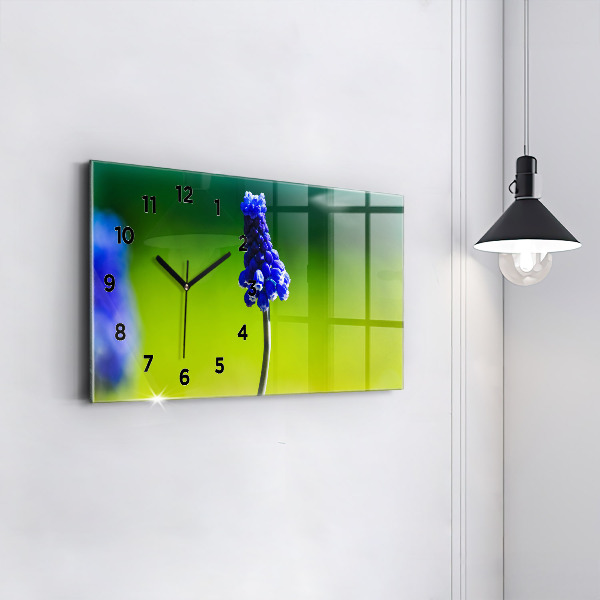 Zegar ścienny poziomy Niebieskie kwiaty