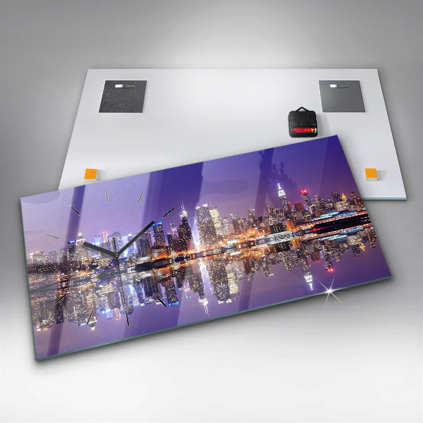 Zegar ścienny poziomy Nowy Jork nocą