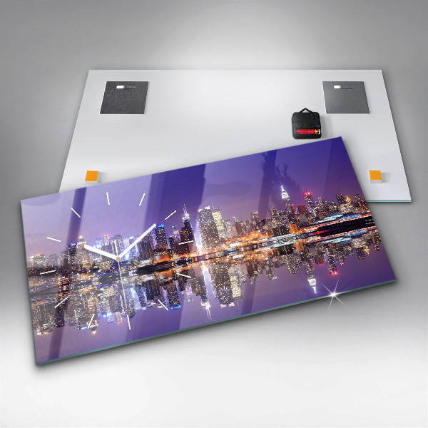 Zegar ścienny poziomy Nowy Jork nocą