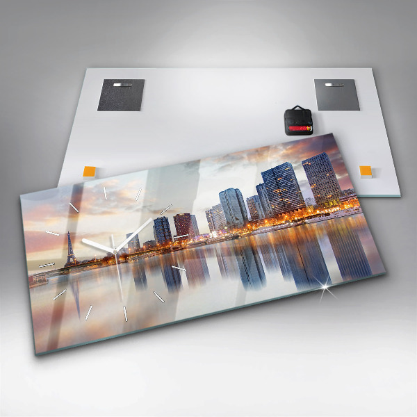 Zegar szklany poziomy Panorama z wieżą Eiffla