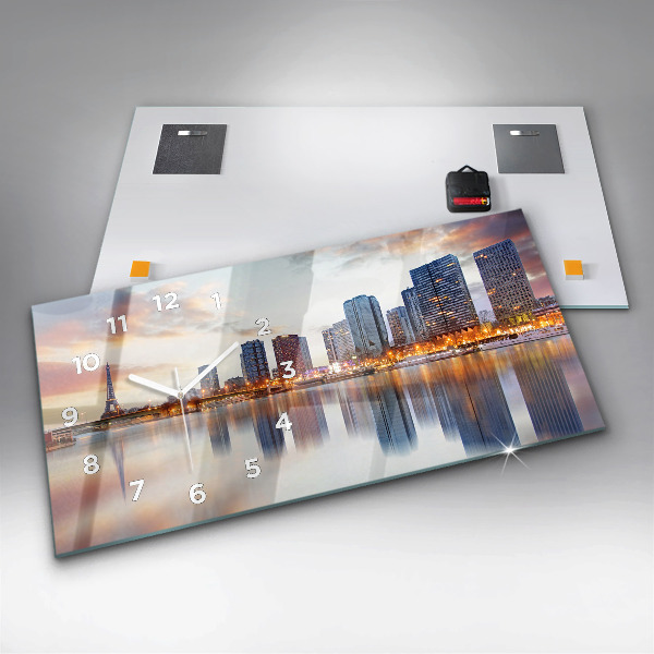 Zegar szklany poziomy Panorama z wieżą Eiffla