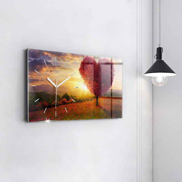 Zegar ścienny poziomy Miłosne drzewo-serce