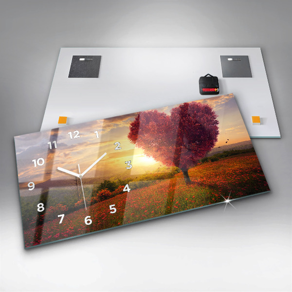 Zegar ścienny poziomy Miłosne drzewo-serce