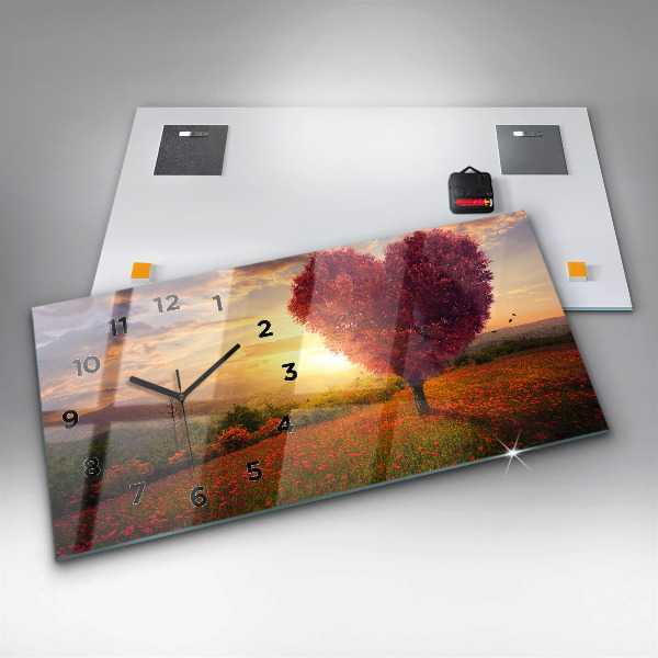 Zegar ścienny poziomy Miłosne drzewo-serce