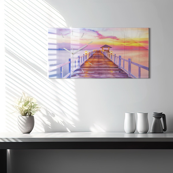 Zegar ścienny poziomy Most w porcie wieczorem