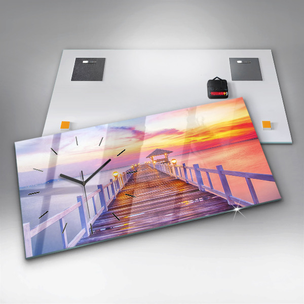 Zegar ścienny poziomy Most w porcie wieczorem