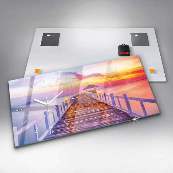 Zegar ścienny poziomy Most w porcie wieczorem