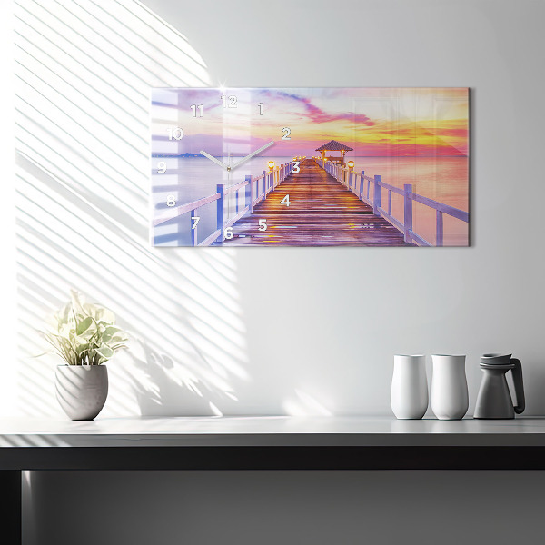 Zegar ścienny poziomy Most w porcie wieczorem