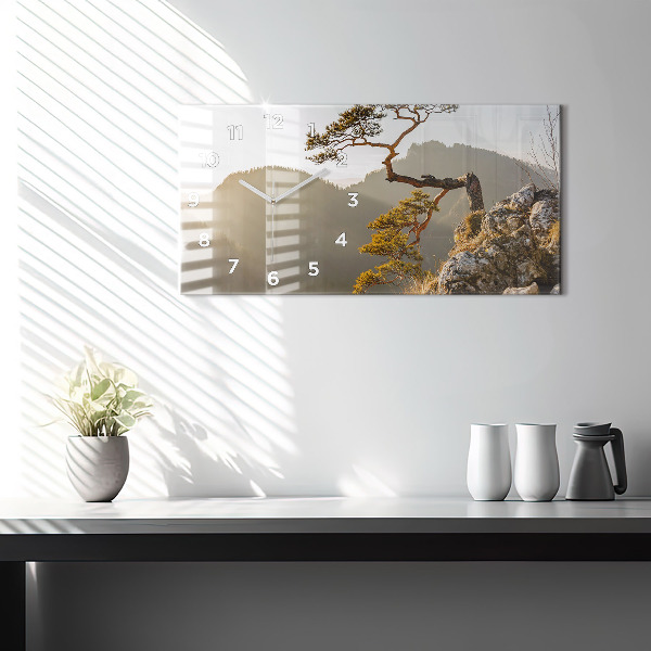 Zegar ścienny poziomy Drzewo w górach