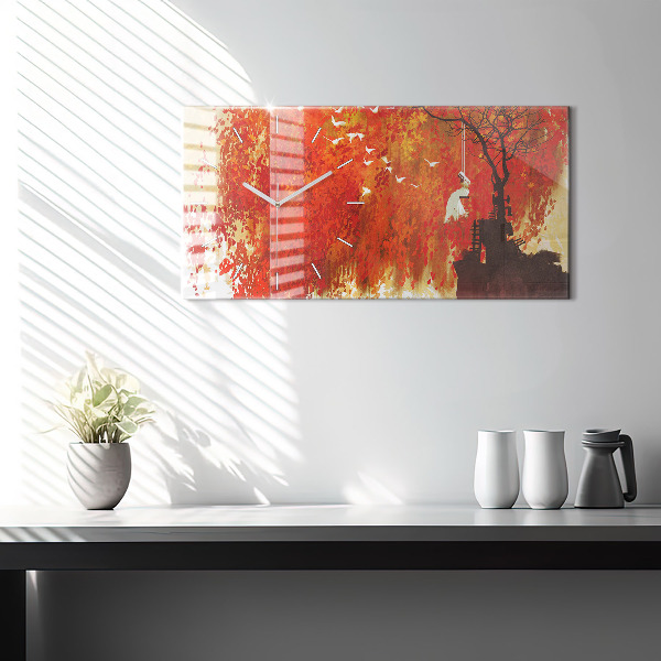 Zegar ścienny poziomy Panna młoda w jesieni