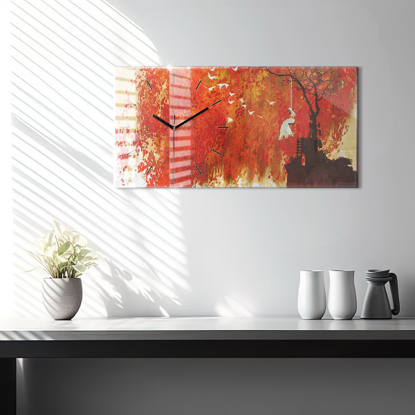 Zegar ścienny poziomy Panna młoda w jesieni