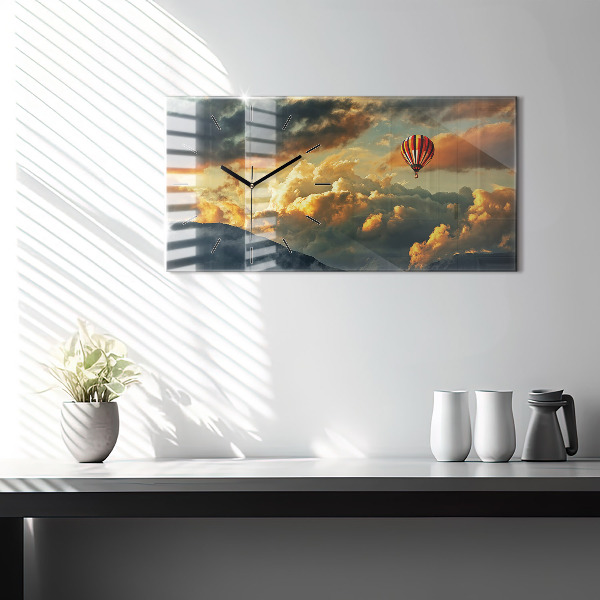 Zegar ścienny poziomy Lot balonem w chmurach