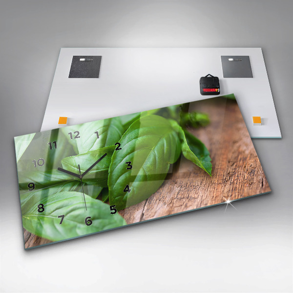 Zegar szklany poziomy Liście bazylii