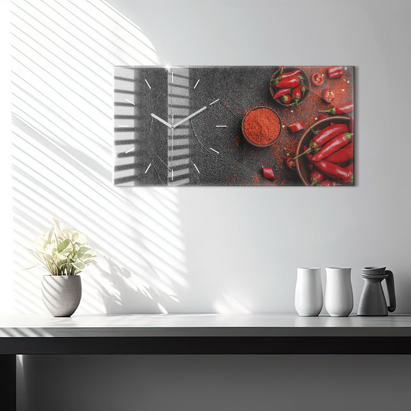 Zegar szklany poziomy Czerwone papryczki