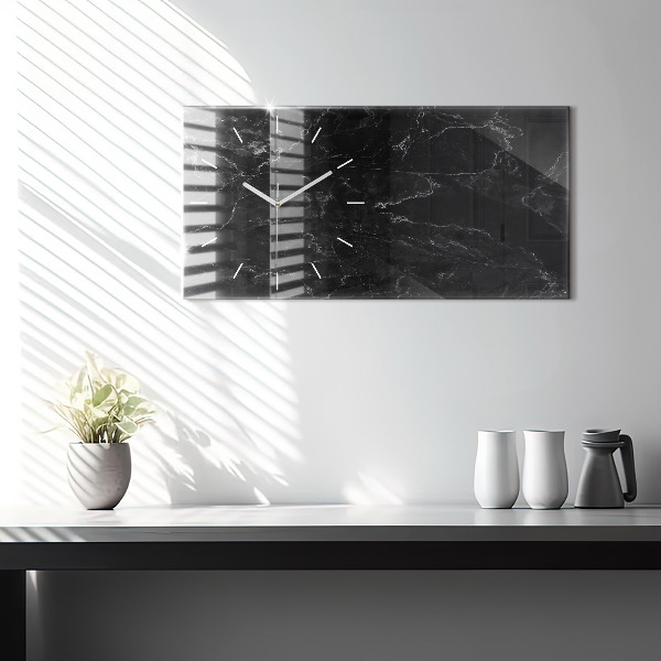 Zegar szklany poziomy Czarny marmur