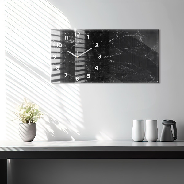 Zegar szklany poziomy Czarny marmur