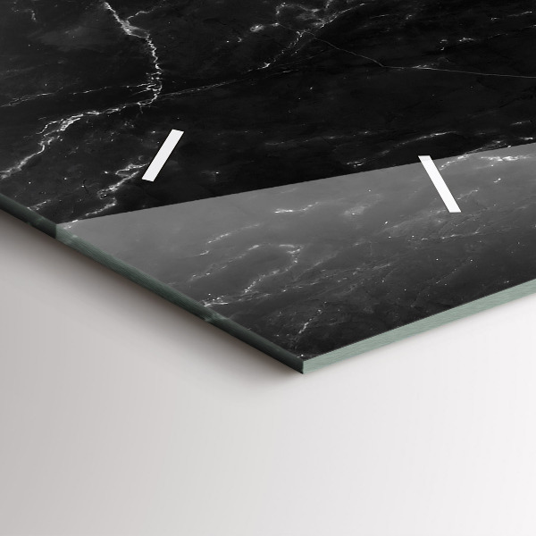 Zegar szklany poziomy Czarny marmur