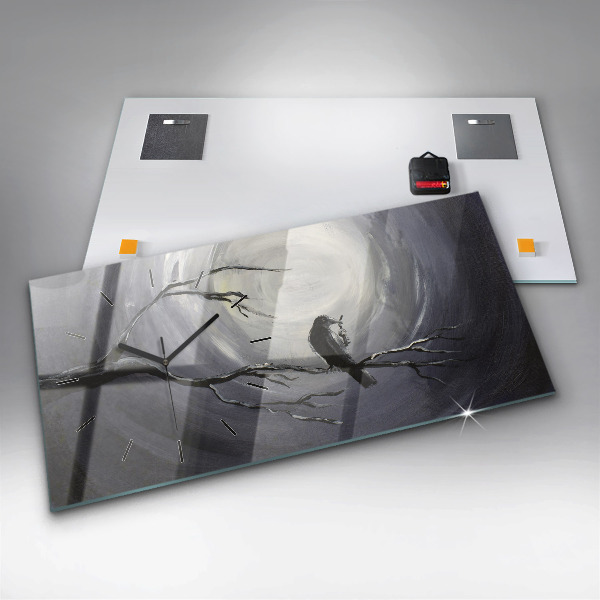 Zegar szklany poziomy Kruk w świetle księżyca