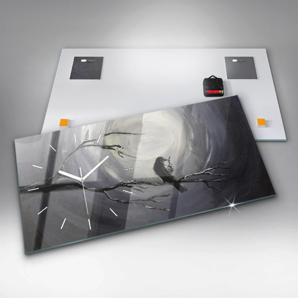 Zegar szklany poziomy Kruk w świetle księżyca