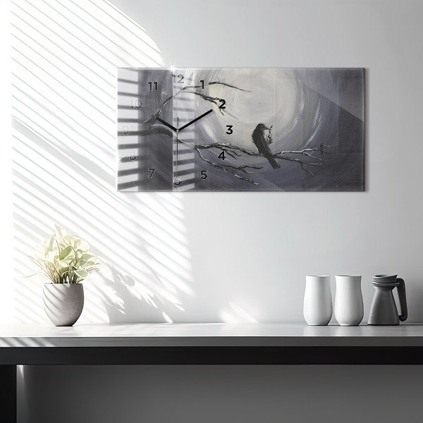 Zegar szklany poziomy Kruk w świetle księżyca