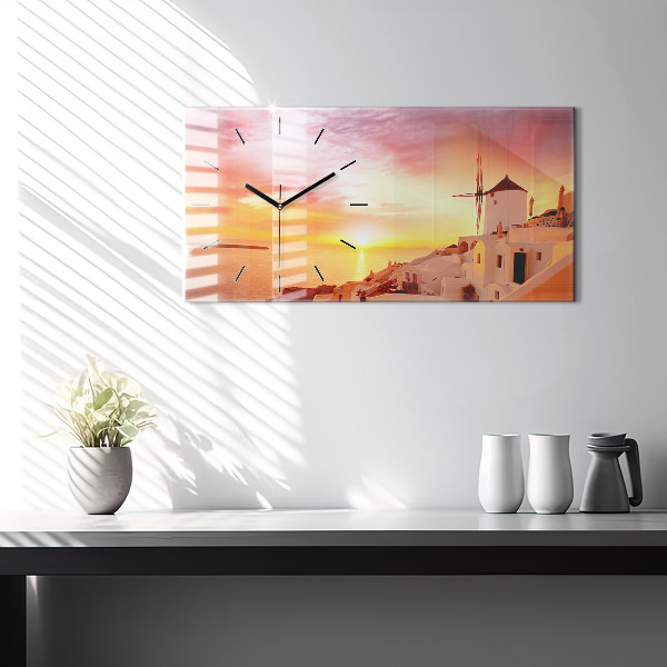 Zegar ścienny poziomy Stary wiatrak w Santorini