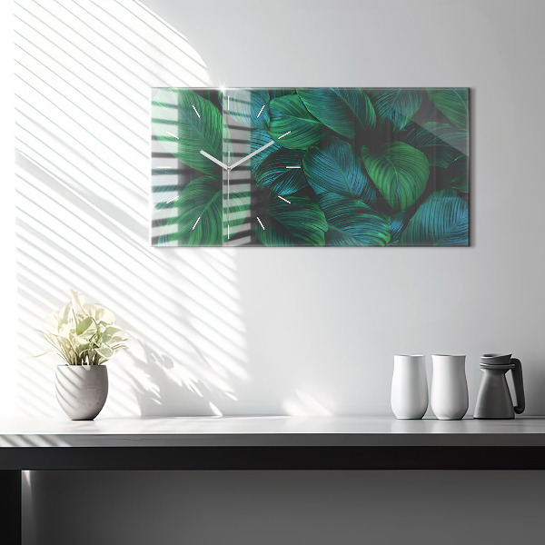 Zegar szklany poziomy Przyroda liście