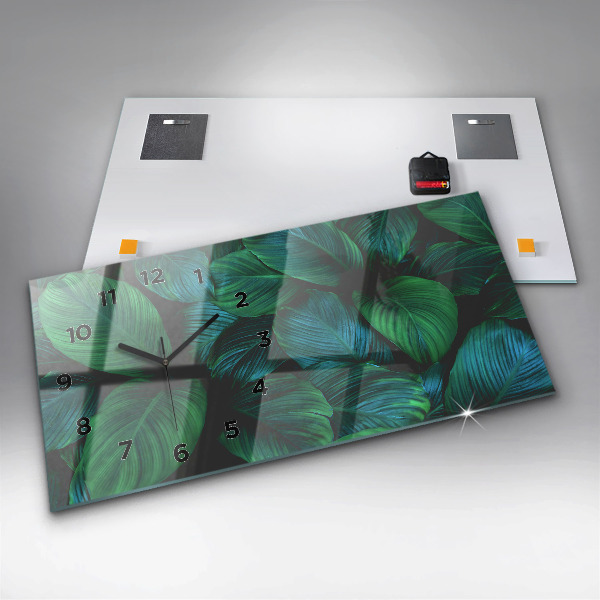 Zegar szklany poziomy Przyroda liście
