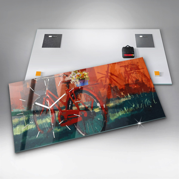 Zegar szklany poziomy Malowany rower