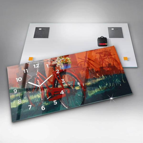 Zegar szklany poziomy Malowany rower