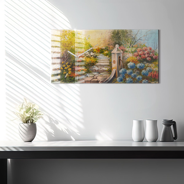 Zegar szklany poziomy Kompozycja olejna w lesie