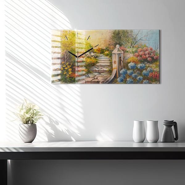 Zegar szklany poziomy Kompozycja olejna w lesie