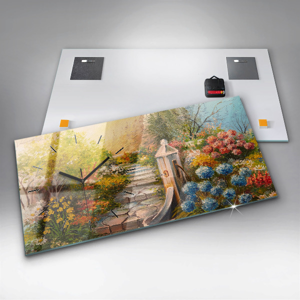 Zegar szklany poziomy Kompozycja olejna w lesie