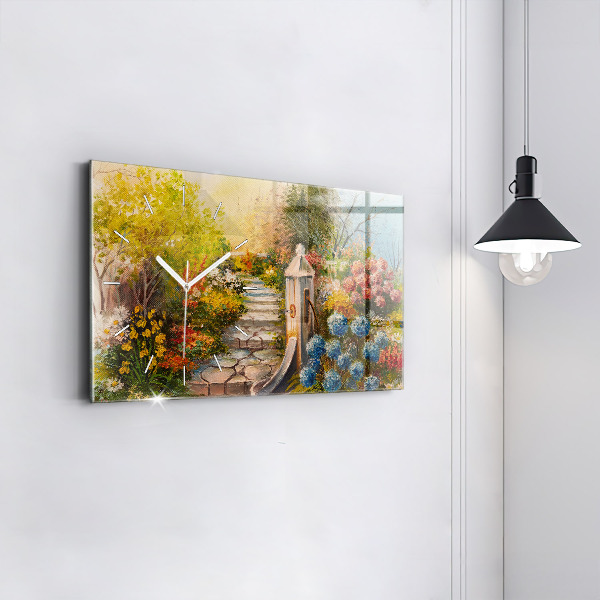 Zegar szklany poziomy Kompozycja olejna w lesie