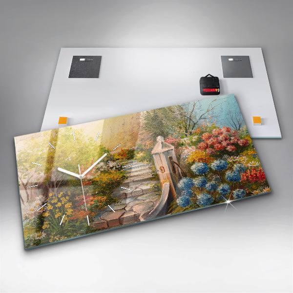 Zegar szklany poziomy Kompozycja olejna w lesie