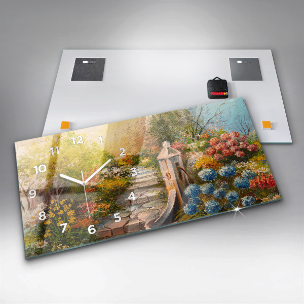 Zegar szklany poziomy Kompozycja olejna w lesie