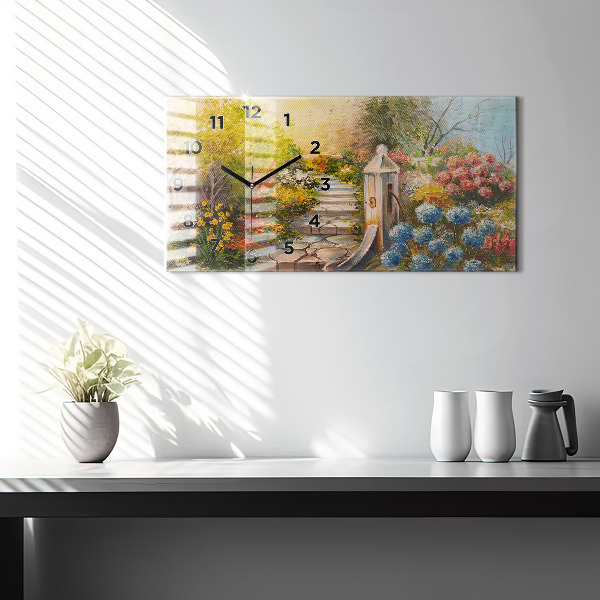 Zegar szklany poziomy Kompozycja olejna w lesie