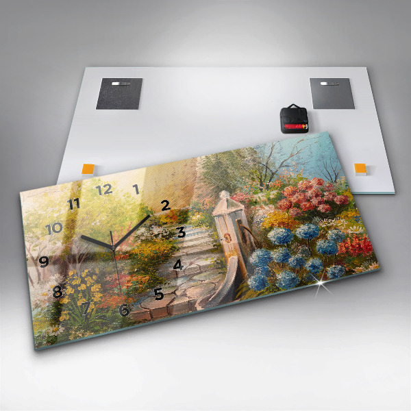 Zegar szklany poziomy Kompozycja olejna w lesie