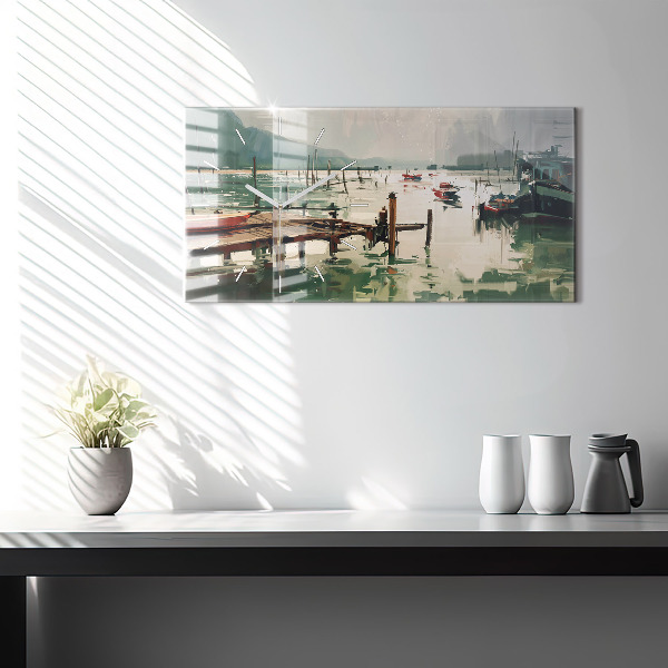 Zegar szklany poziomy Łodzie rybackie w porcie