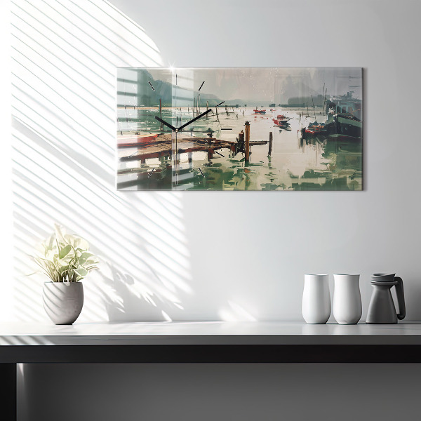 Zegar szklany poziomy Łodzie rybackie w porcie