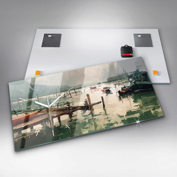 Zegar szklany poziomy Łodzie rybackie w porcie