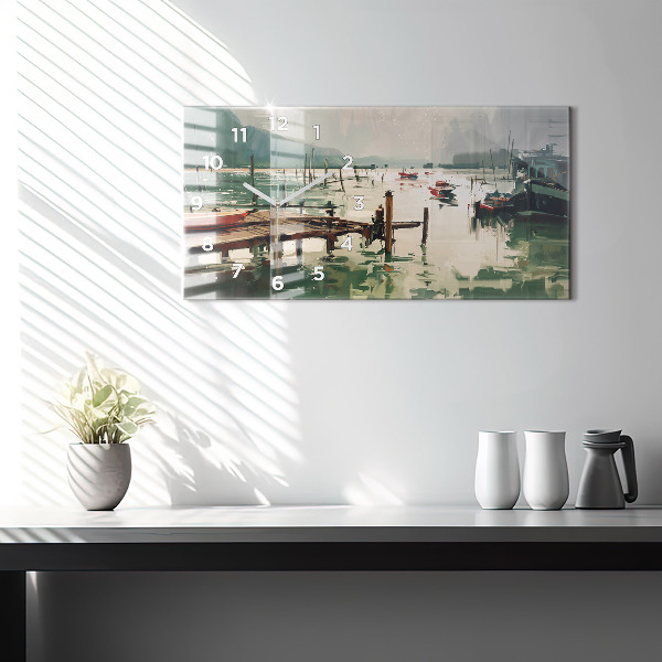 Zegar szklany poziomy Łodzie rybackie w porcie