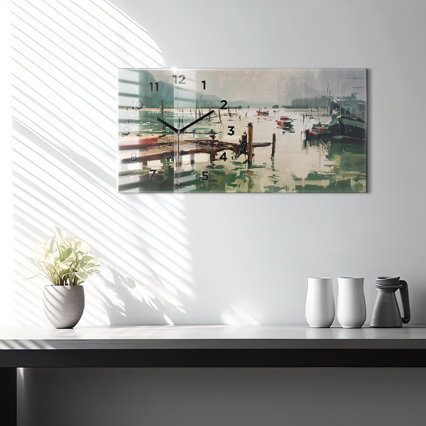 Zegar szklany poziomy Łodzie rybackie w porcie