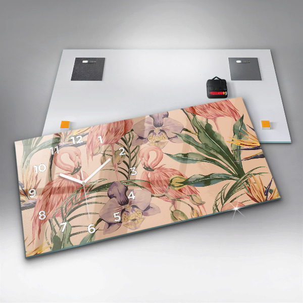 Zegar szklany poziomy Tropikalne liście palmowe