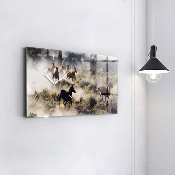 Zegar ścienny poziomy Stado rozpędzonych koni