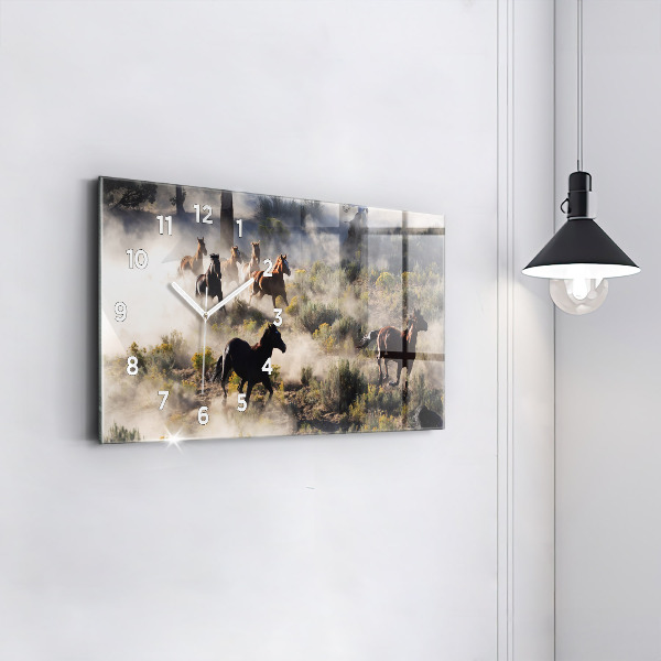 Zegar ścienny poziomy Stado rozpędzonych koni