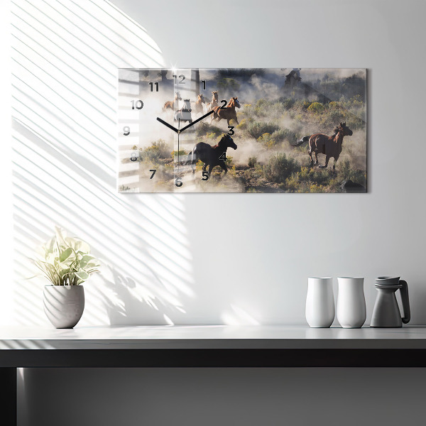Zegar ścienny poziomy Stado rozpędzonych koni