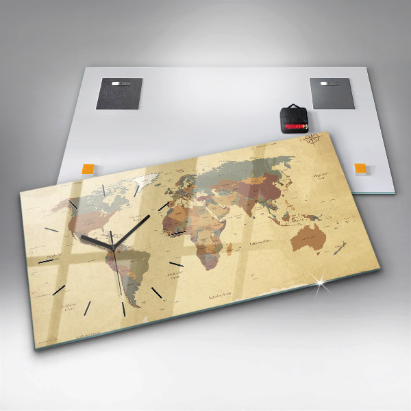 Zegar ścienny poziomy Mapa świata w stylu vintage