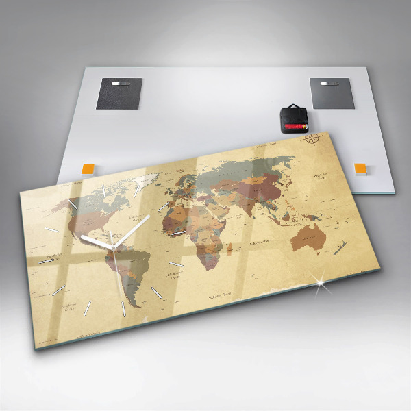 Zegar ścienny poziomy Mapa świata w stylu vintage